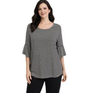 Jones New York Signature Black and White Striped Short Bell SleeveTop Size M
